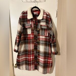 Maurices Red and Brown Plaid Teddy Jacket
